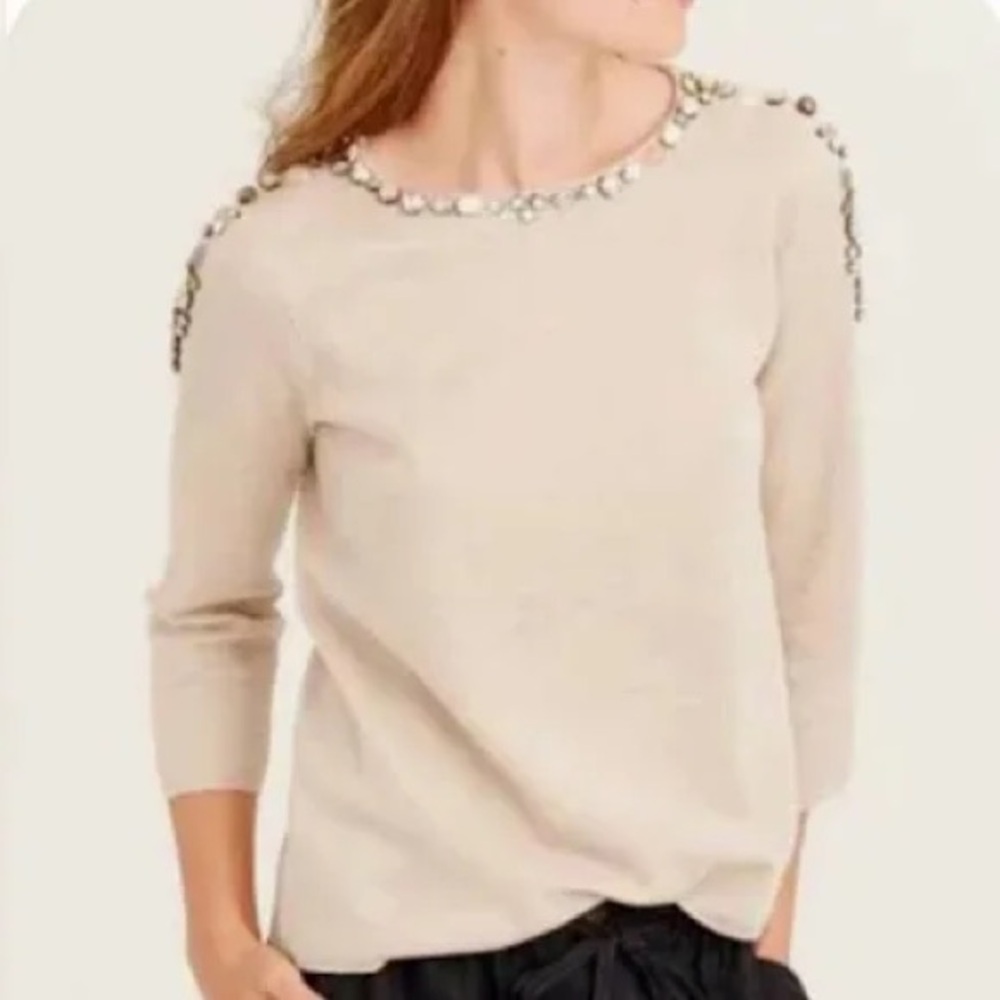 J. Crew Beige Embellished Sweater